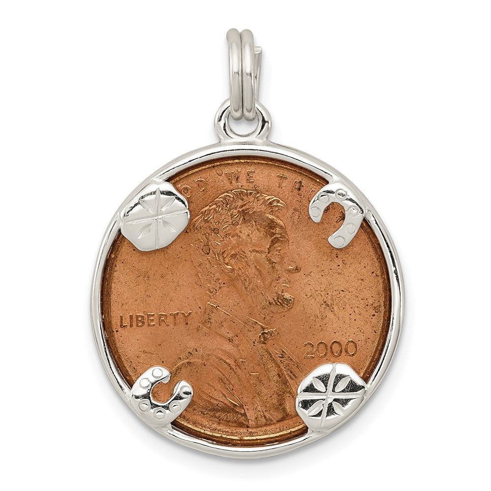 Sterling Silver Rhodium-plated Penny Charm, 28 x 21 mm
