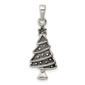 Sterling Silver Antiqued Christmas Tree Pendant, 29 x 11 mm
