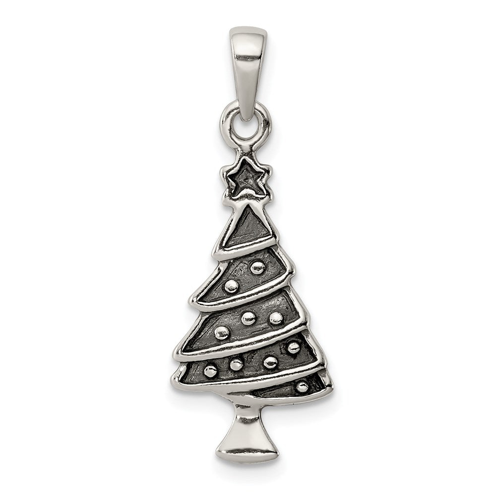 Sterling Silver Antiqued Christmas Tree Pendant, 29 x 11 mm