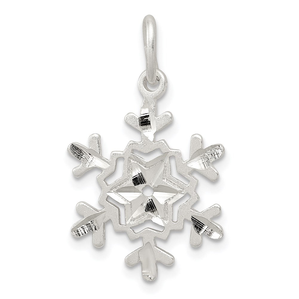 Sterling Silver Diamond Cut Snowflake Charm, 26 x 16 mm