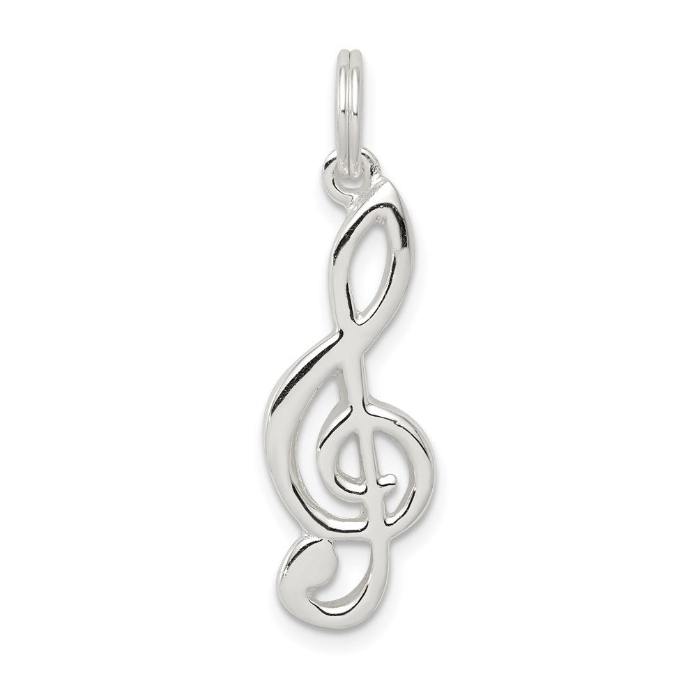 Sterling Silver Rhodium-plated Music Note Charm, 24 x 9 mm