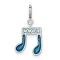 Sterling Silver Preciosa Crystal & Blue Enamel Music Note Charm, 21.8 x 11.55 mm