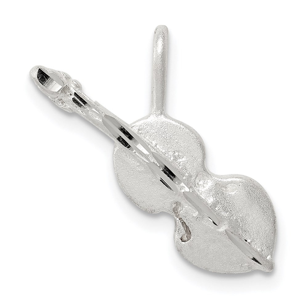 Sterling Silver Diamond Cut Violin Pendant, 22 x 21.5 mm
