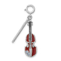 Sterling Silver Rhodium-plated Enameled & Preciosa Crystal Violin Charm, 32 x 9 mm