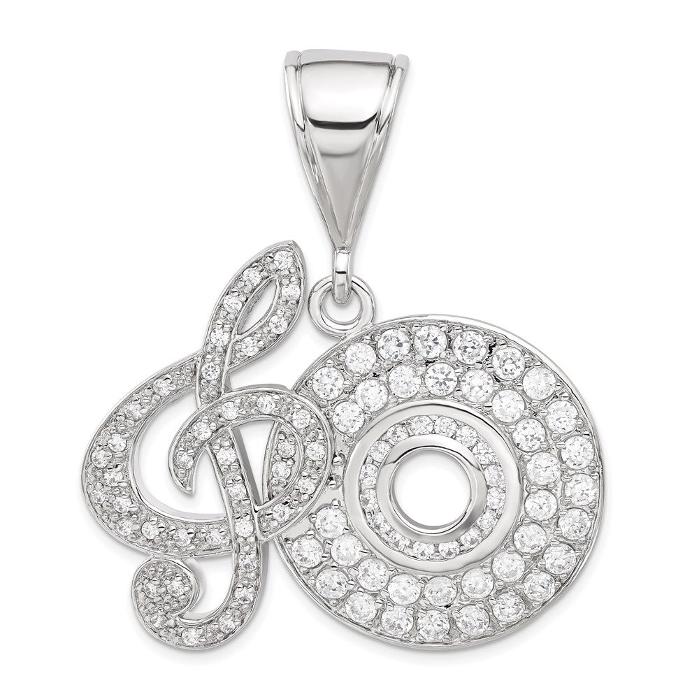 Sterling Silver CZ Musical Note and CD Pendant, 56.6 x 49 mm