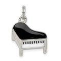 Sterling Silver Rhodium-plated Enameled Piano Charm, 15 x 16 mm