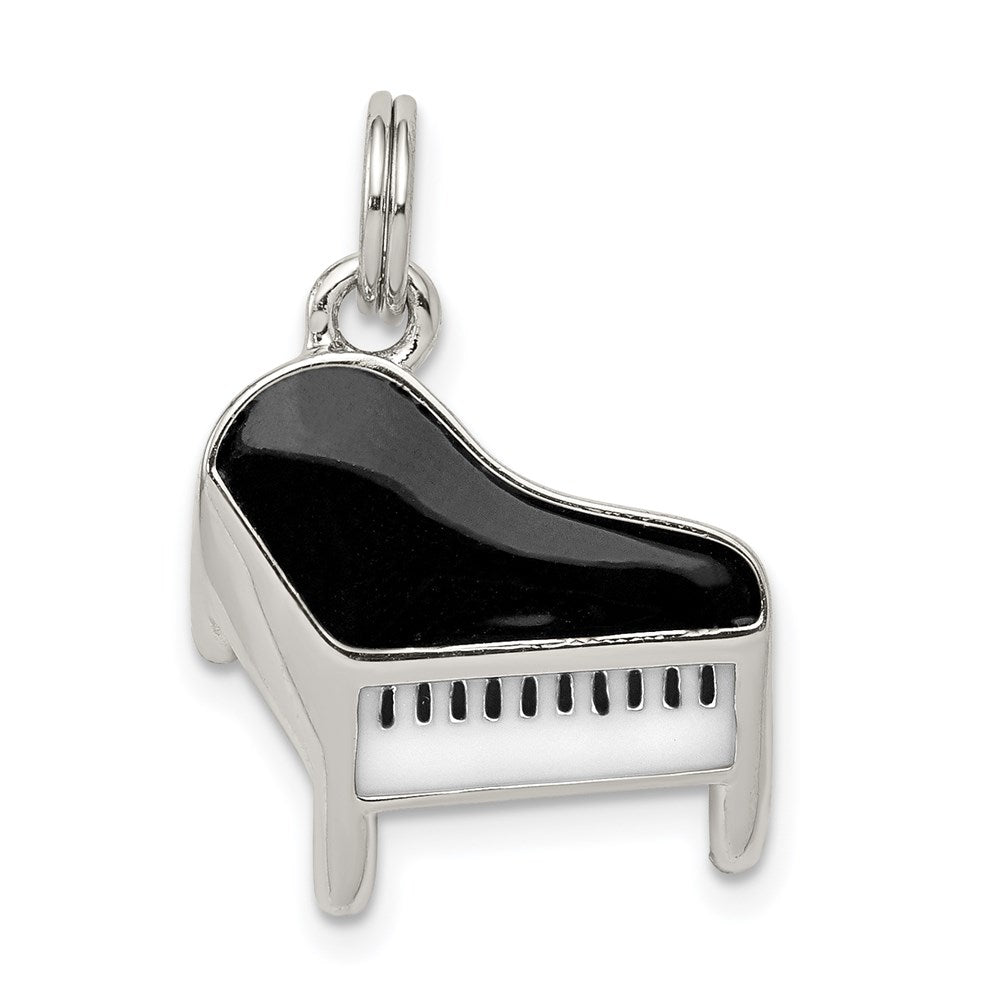 Sterling Silver Rhodium-plated Enameled Piano Charm, 15 x 16 mm