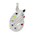 Sterling Silver Rhodium-plated Enameled Painting Palette Charm, 21 x 15 mm