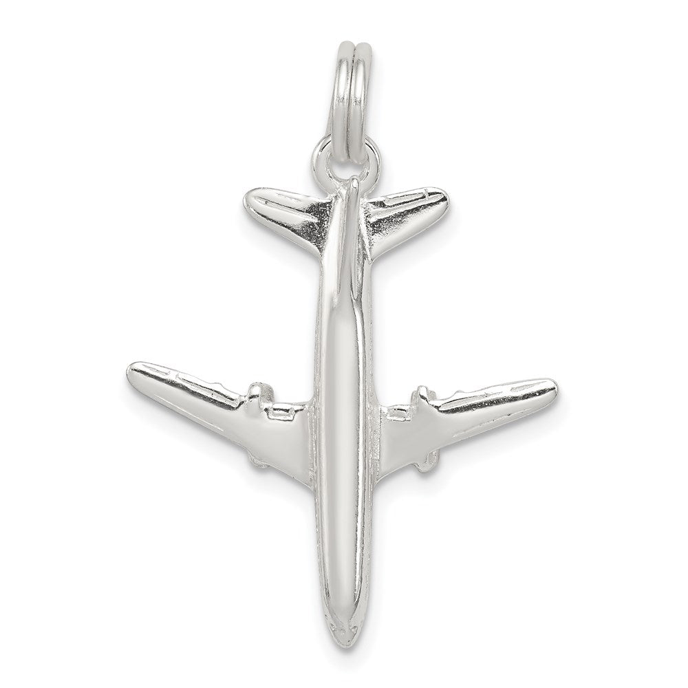 Sterling Silver Rhodium-plated Airplane Charm, 25 x 22 mm