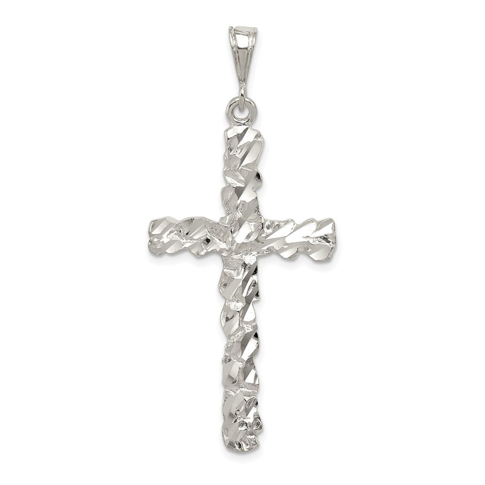 Sterling Silver Diamond -Cut Cross Pendant, 54 x 23 mm