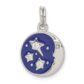 Sterling Silver Rhodium-plated Enameled and CZ Moon and Star Charm, 22 x 14 mm