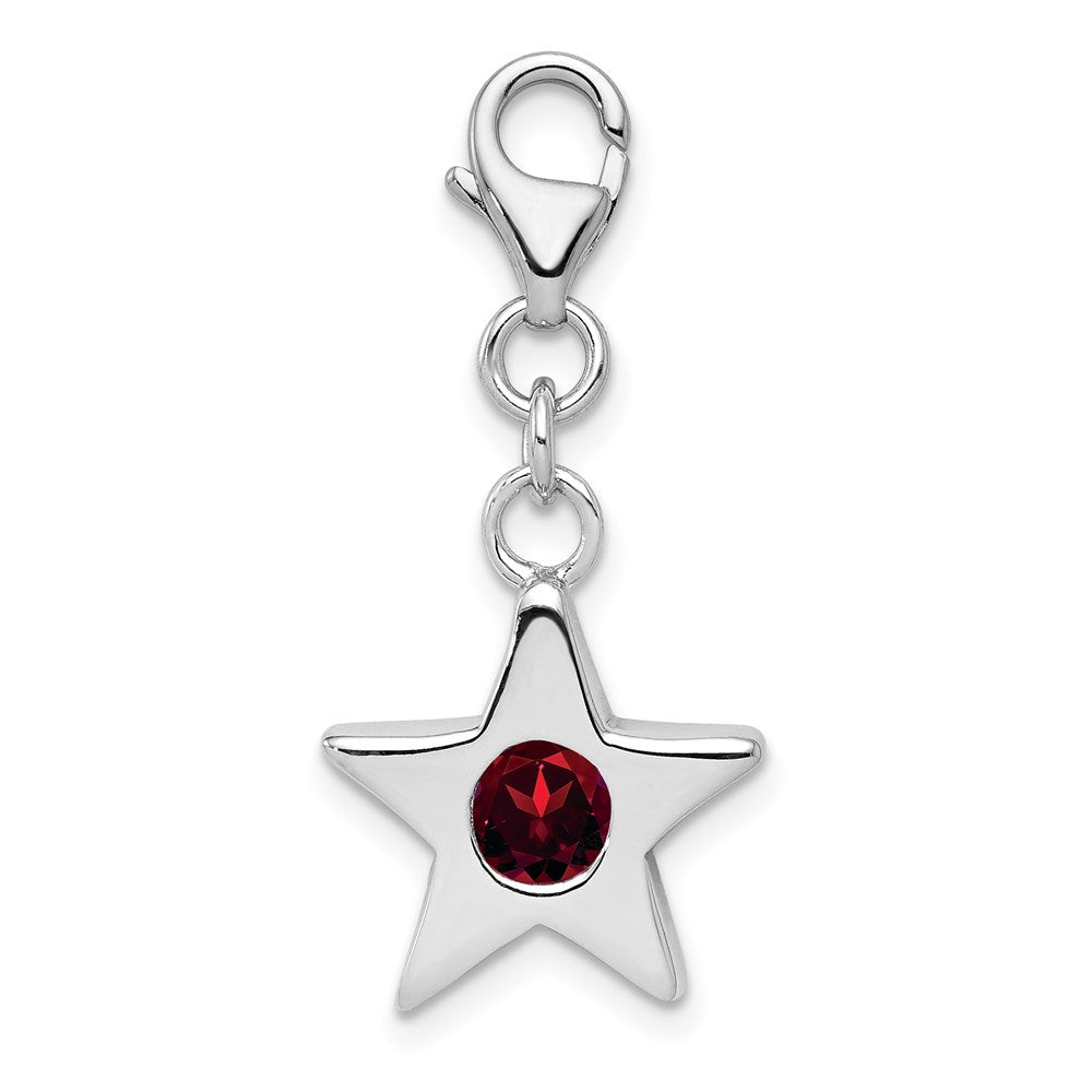 Sterling Silver Rhodium-plated January CZ Birthstone Star Charm, 28 x 14 mm