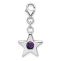 Sterling Silver Rhodium-plated February CZ Birthstone Star Charm, 28 x 14 mm