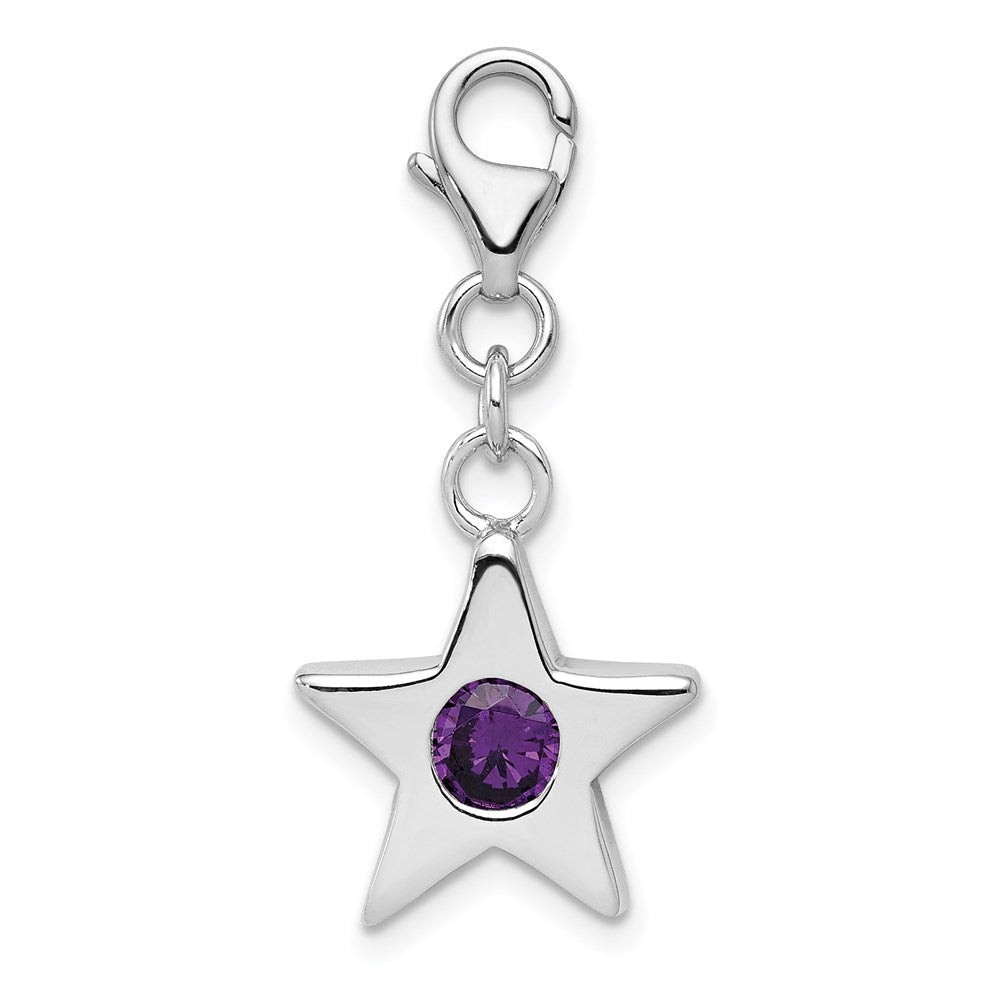 Sterling Silver Rhodium-plated February CZ Birthstone Star Charm, 28 x 14 mm