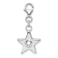 Sterling Silver Rhodium-plated April CZ Birthstone Star Charm, 28 x 14 mm