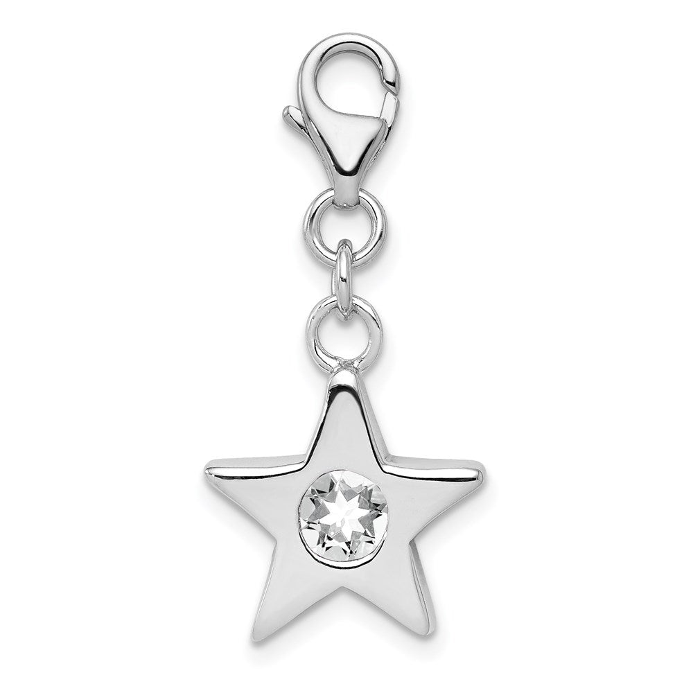 Sterling Silver Rhodium-plated April CZ Birthstone Star Charm, 28 x 14 mm