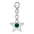 Sterling Silver Rhodium-plated May CZ Birthstone Star Charm, 28 x 14 mm