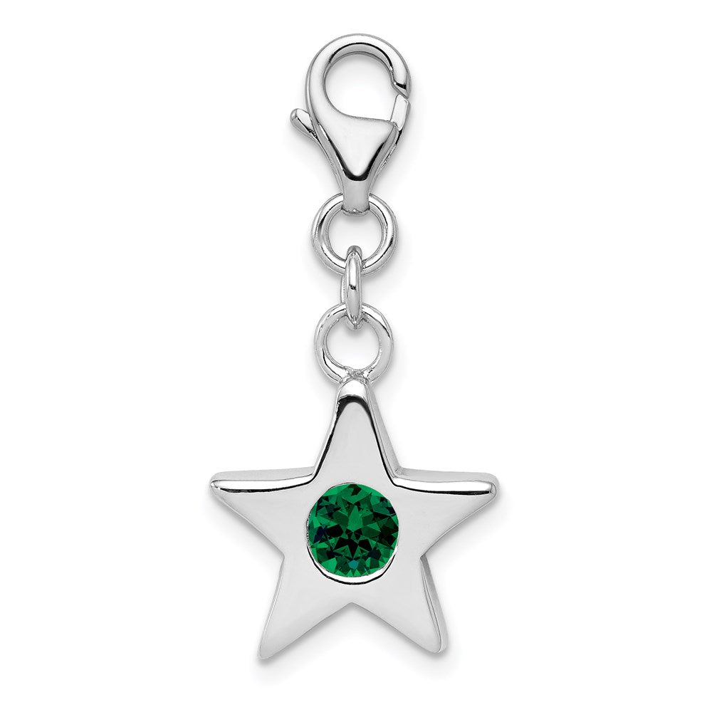 Sterling Silver Rhodium-plated May CZ Birthstone Star Charm, 28 x 14 mm