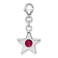 Sterling Silver Rhodium-plated July CZ Birthstone Star Charm, 31 x 14 mm