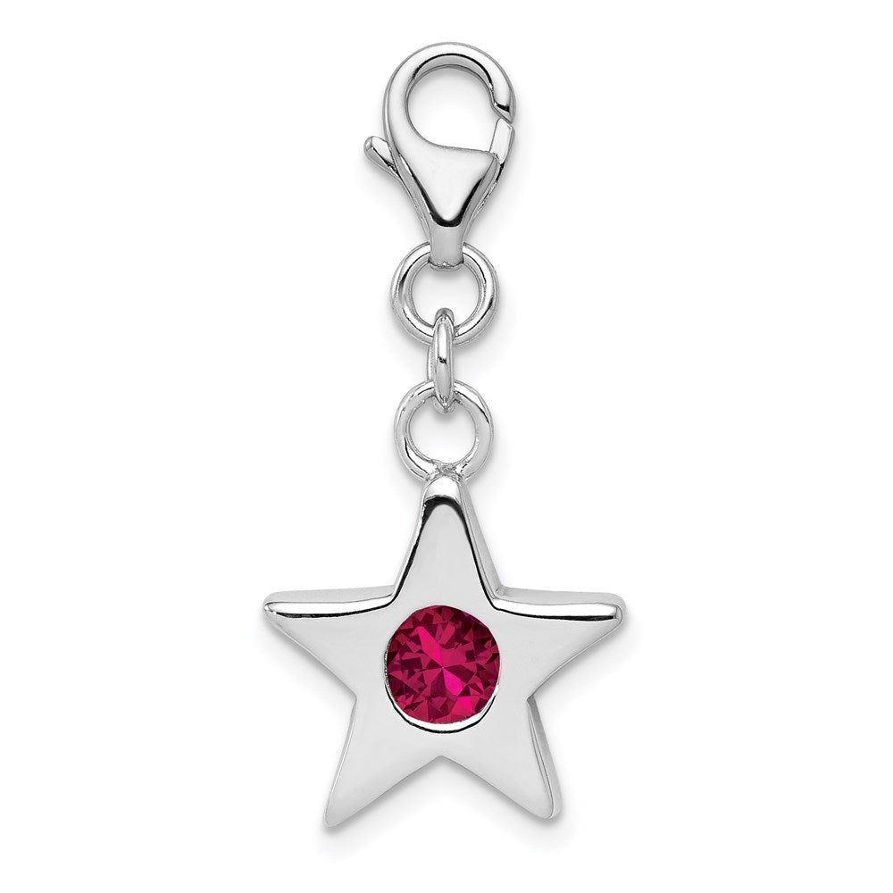 Sterling Silver Rhodium-plated July CZ Birthstone Star Charm, 31 x 14 mm
