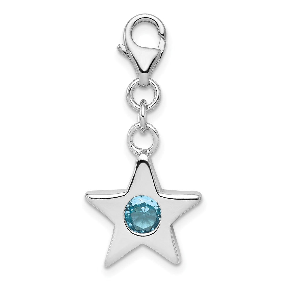 Sterling Silver Rhodium-plated September CZ Birthstone Star Charm, 31 x 14 mm