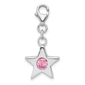 Sterling Silver Rhodium-plated October CZ Birthstone Star Charm, 31 x 14 mm