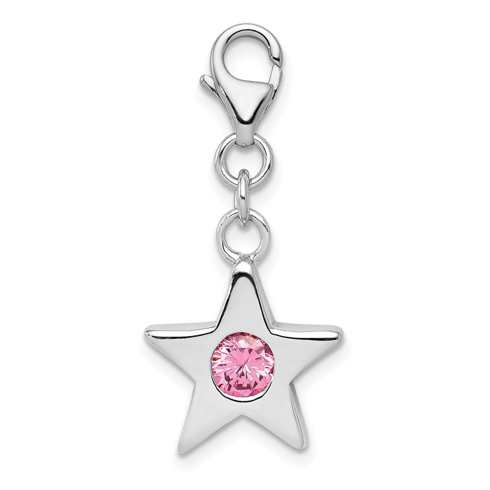 Sterling Silver Rhodium-plated October CZ Birthstone Star Charm, 31 x 14 mm