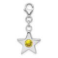 Sterling Silver Rhodium-plated November CZ Birthstone Star Charm, 31 x 14 mm