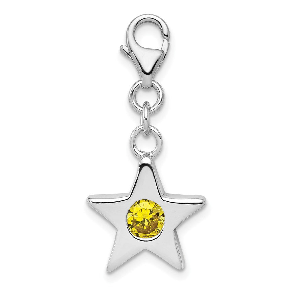 Sterling Silver Rhodium-plated November CZ Birthstone Star Charm, 31 x 14 mm