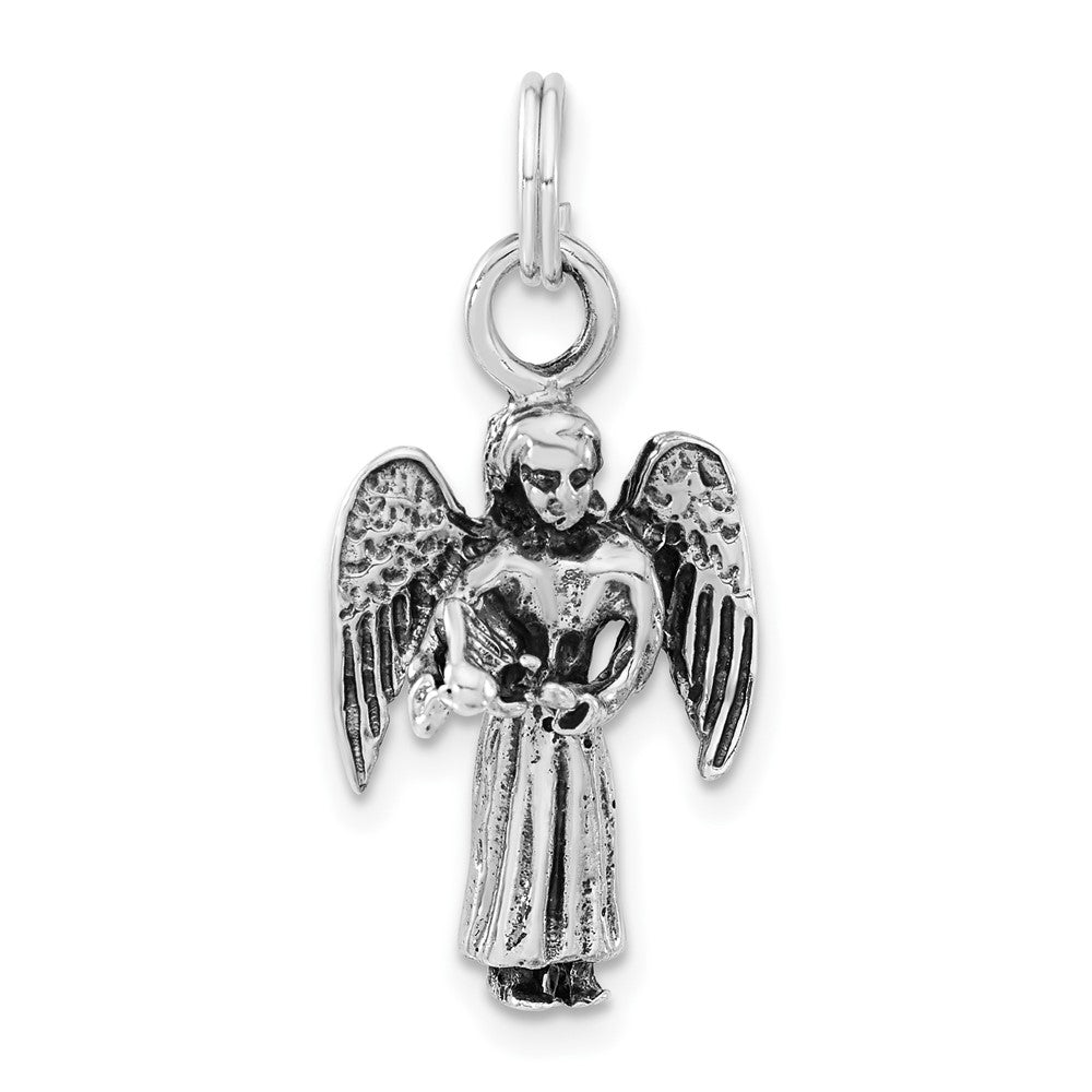 Sterling Silver 3-D Polished & Antiqued Angel Charm, 29.2 x 13.3 mm