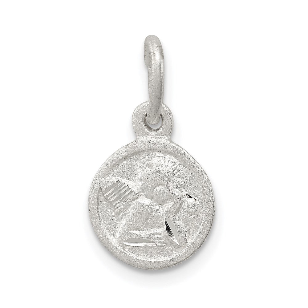 Sterling Silver D/C Cherub Disk Charm, 19 x 10 mm