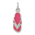 Sterling Silver CZ and Pink Enameled Flip Flop Charm, 19 x 8 mm