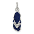 Sterling Silver CZ and Blue Enameled Flip Flop Charm, 19 x 8 mm