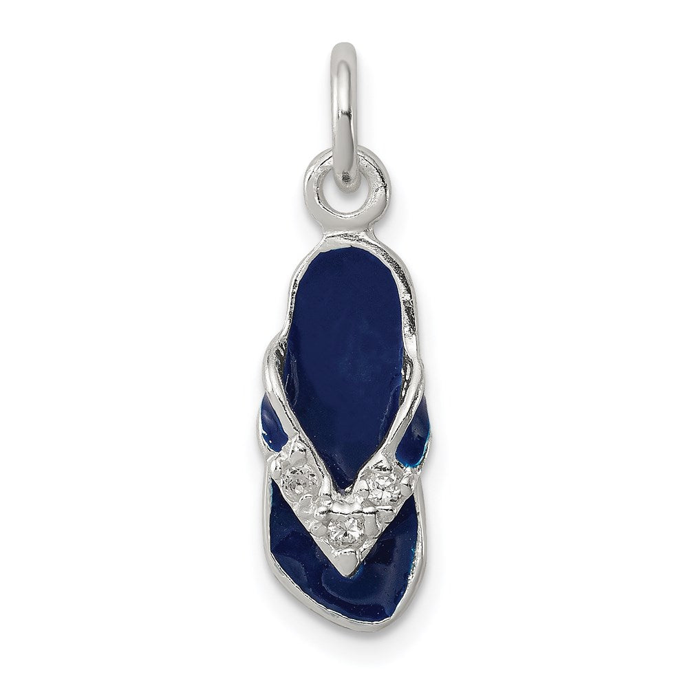 Sterling Silver CZ and Blue Enameled Flip Flop Charm, 19 x 8 mm