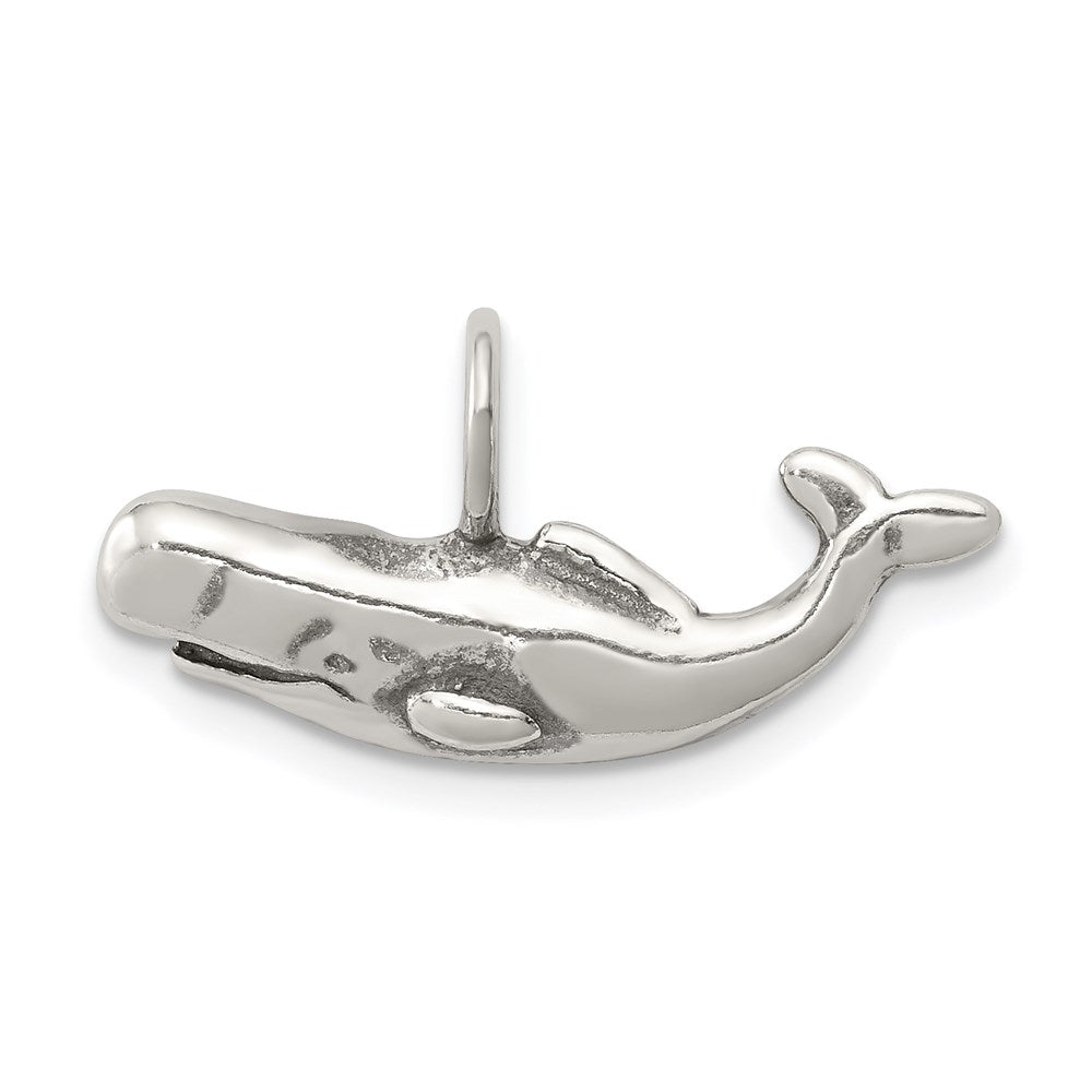 Sterling Silver Antiqued Blue Whale Pendant, 13 x 22 mm