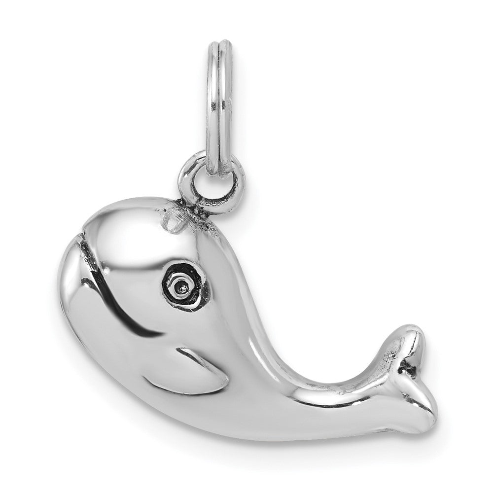Sterling Silver Antiqued Whale Charm, 19 x 20 mm