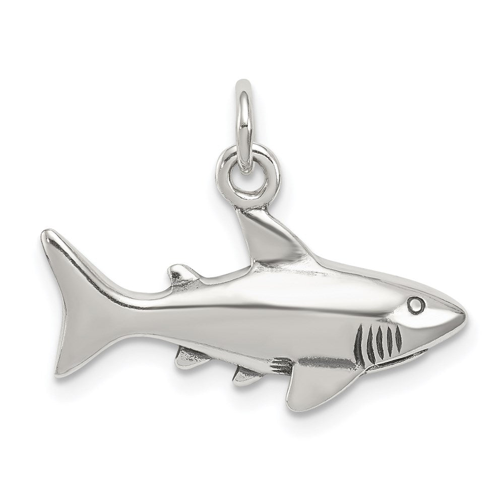 Sterling Silver Antique Shark Charm, 16 x 22 mm