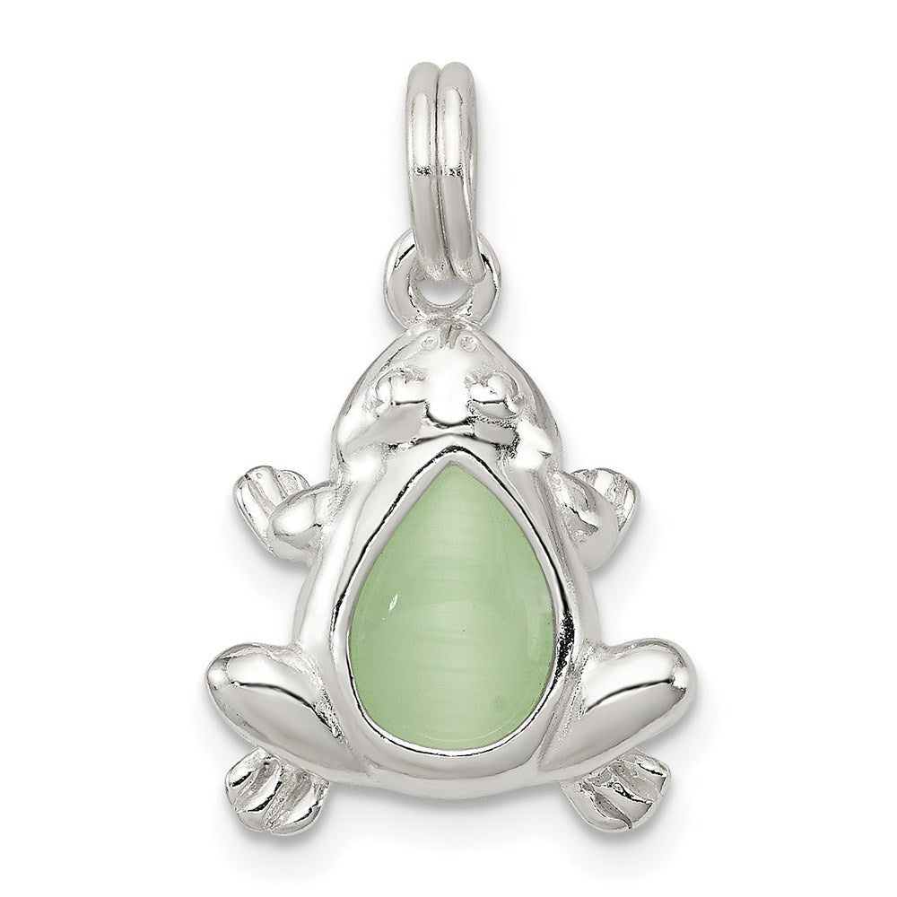 Sterling Silver Green Cats Eye Frog Charm, 19 x 13 mm