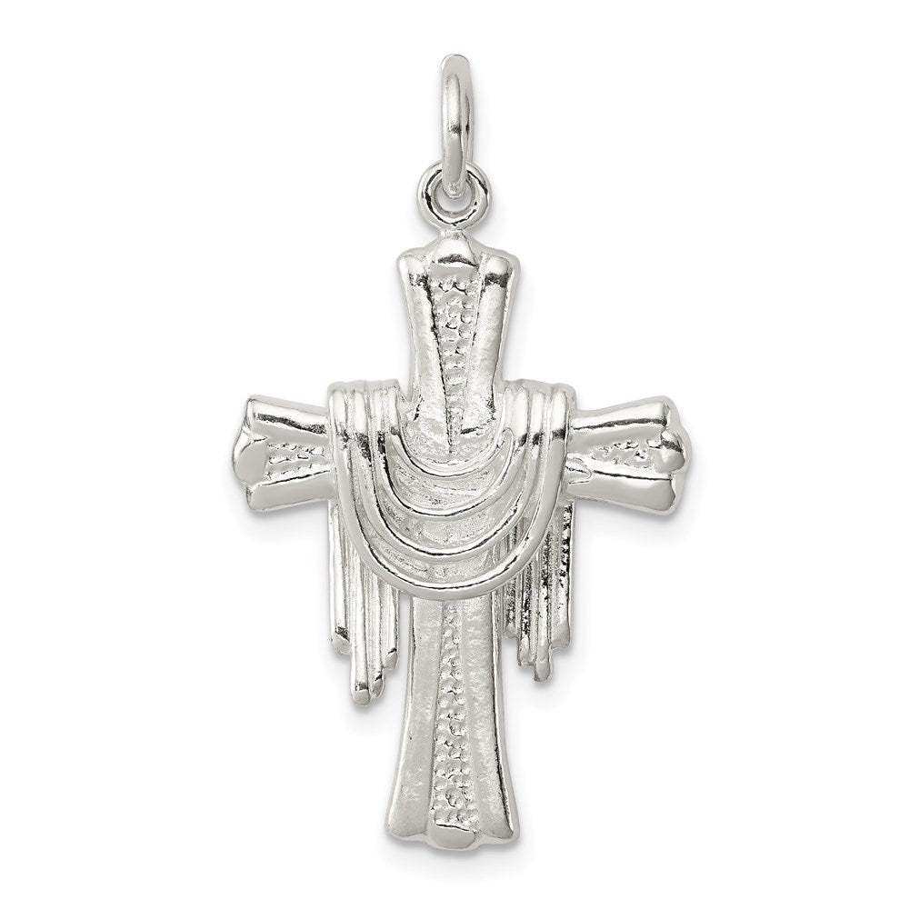 Sterling Silver Draped Cross Charm, 30 x 20 mm