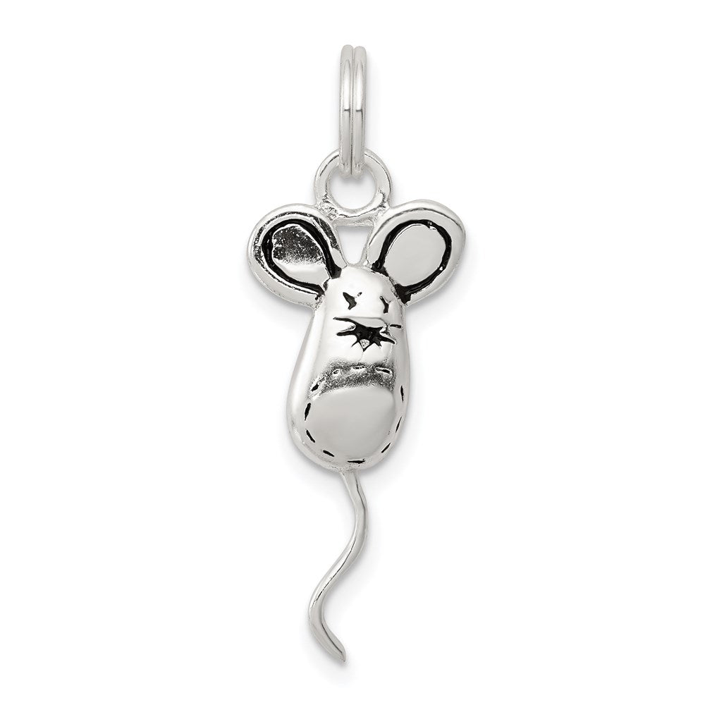 Sterling Silver Rhodium-plated Mouse Charm, 25 x 11 mm