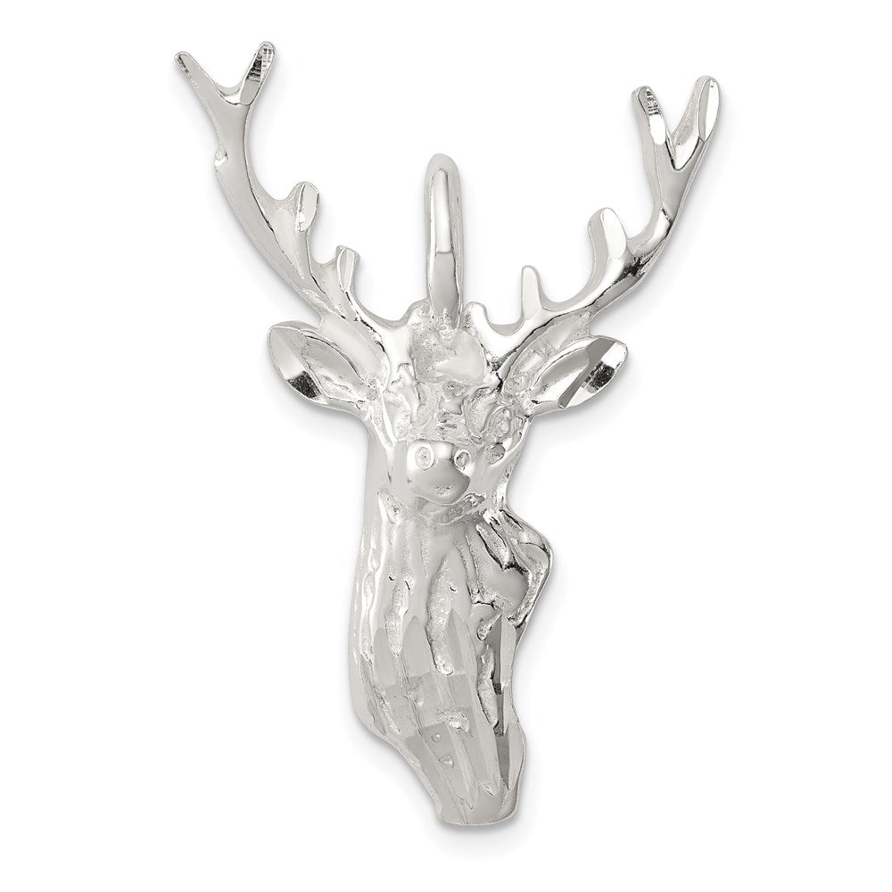 Sterling Silver Diamond Cut Deer Head Pendant, 33 x 27 mm