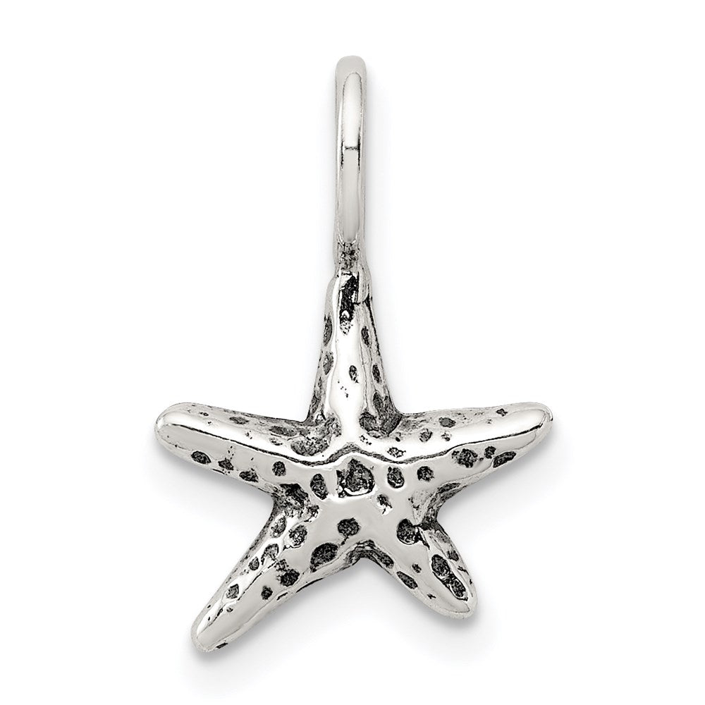 Sterling Silver Antiqued Starfish Pendant, 16 x 11 mm