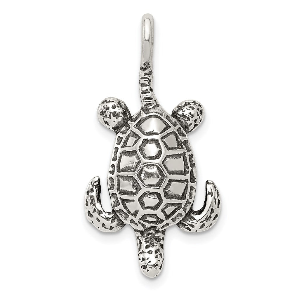 Sterling Silver Antiqued Sea Turtle Pendant, 23 x 16 mm