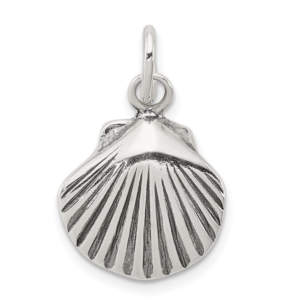 Sterling Silver Antiqued Sea Shell Charm, 21 x 17 mm