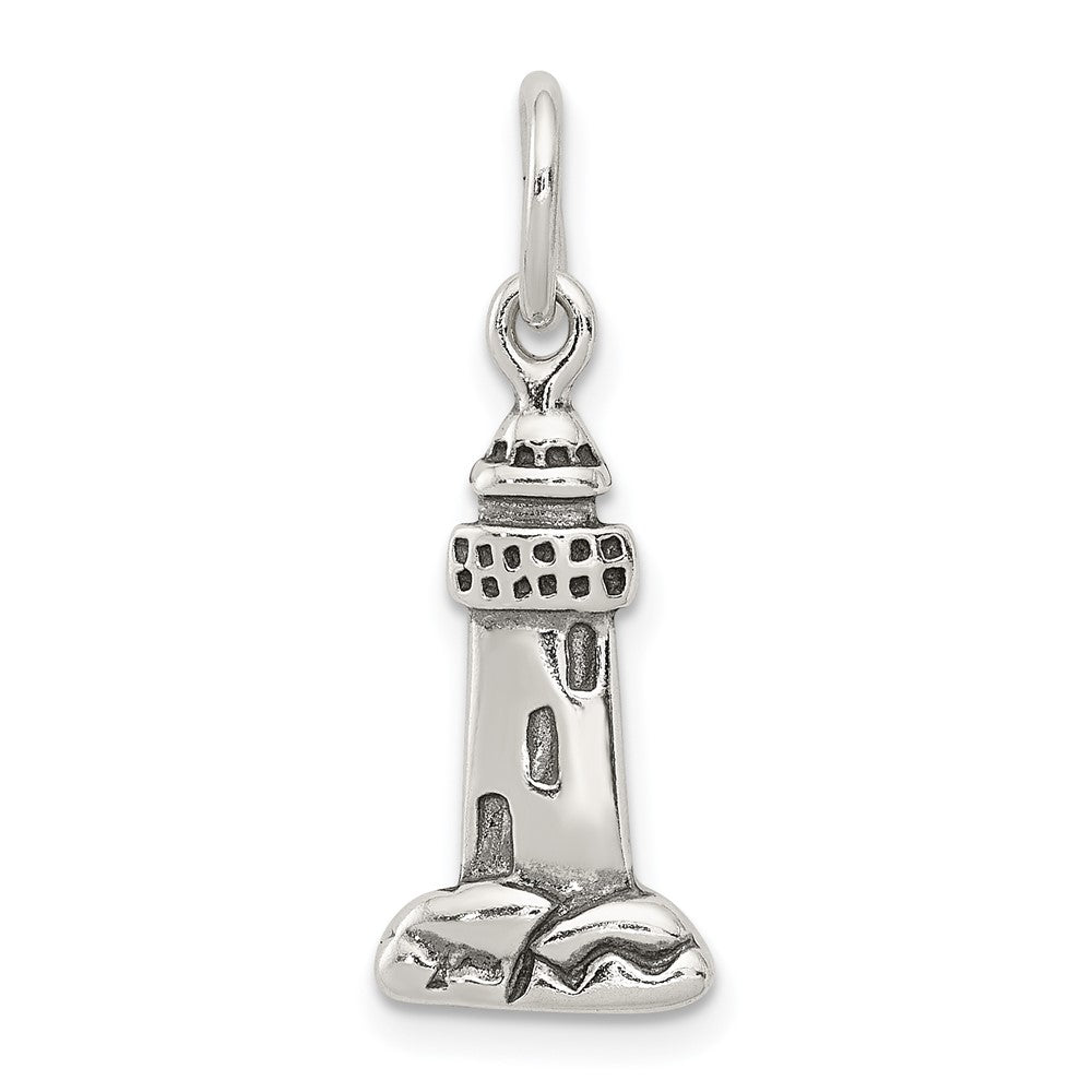 Sterling Silver Antiqued Lighthouse Charm, 20 x 8 mm