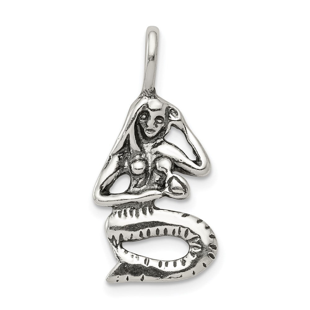 Sterling Silver Antiqued Mermaid Pendant, 20 x 12 mm
