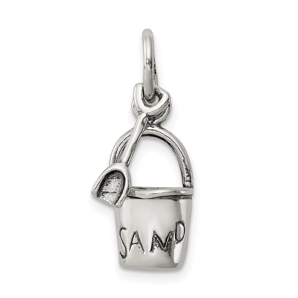 Sterling Silver Antiqued Sand Bucket and Shovel Charm, 14 x 7 mm