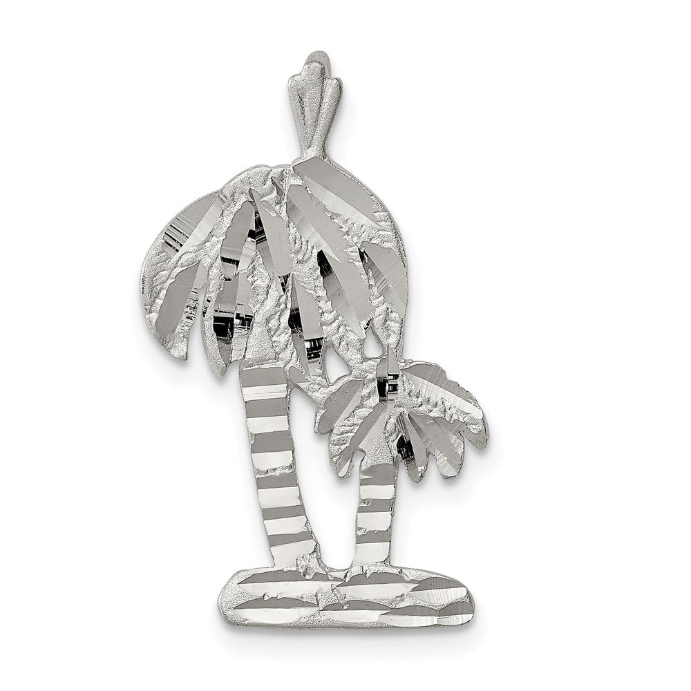 Sterling Silver Diamond Cut Palm Trees Pendant Charm, 27 x 17 mm