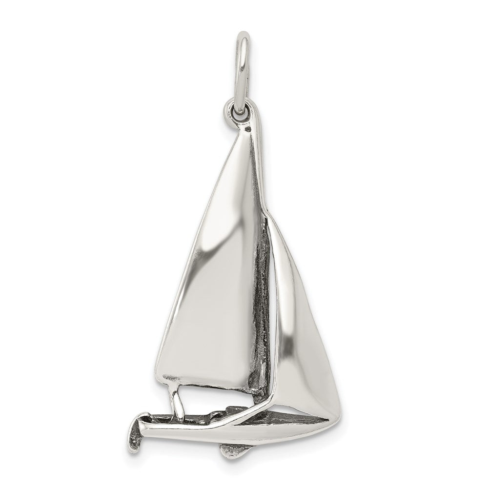 Sterling Silver Antiqued Sailboat Charm, 33 x 21 mm