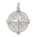 Sterling Silver Rhodium-plated Compass Charm, 22 x 22 mm